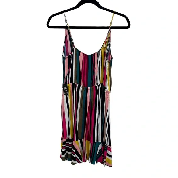 NWT!! Express Colorful striped ruffle dress w/ adjustable straps - Picture 2 of 5